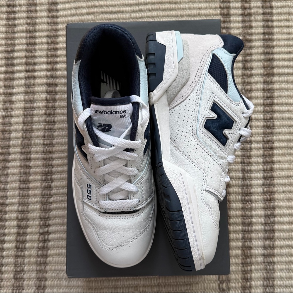 New Balance White Navy 550 Retro Sneakers